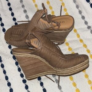 Lucky Brand Brown Leather Wedge Sandals